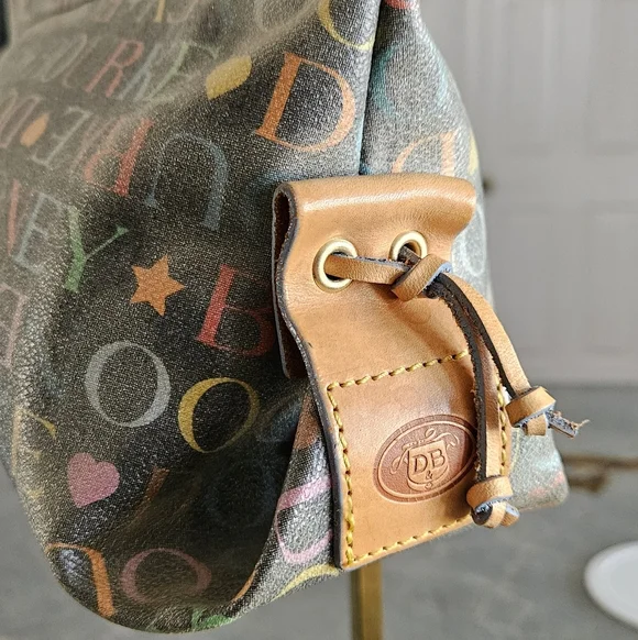 Dooney & Bourke Multicolor Logo Drawstring Tote | Y2K | Leather Trim - Picture 7 of 15